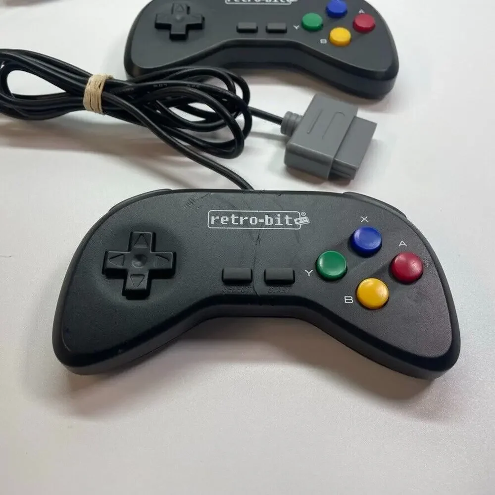 Lot of 2 Retro-bit SNES Super Nintendo Controller - Black Multi‎ Color Buttons